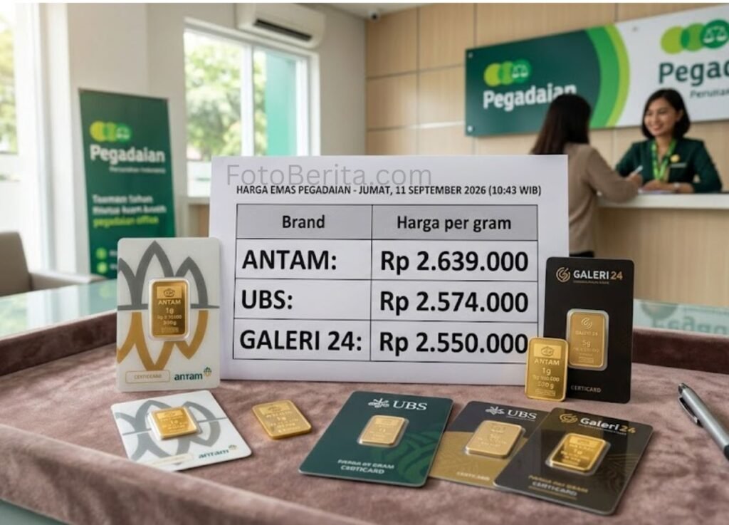 Harga Emas Pegadaian Jumat Antam Rp2,639 Juta per Gram - FotoBerita.com